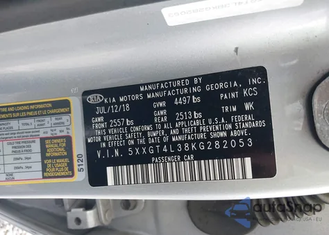 2019 Kia Optima Lx из США, поврежденный, VIN 5XXGT4L38KG282053